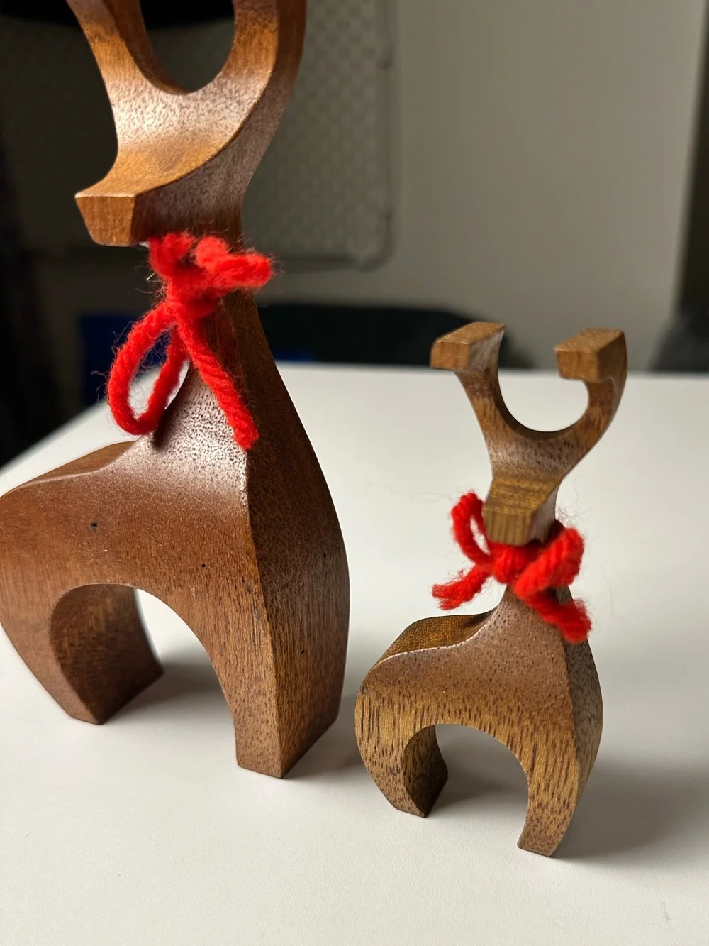 Vintage MCM Scandinavian/Danish-style Wooden Reindeer Mother & Fawn Figurine Set